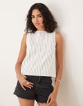 [ASOS DESIGN] ASOS DESIGN denim slash neck tank top in ecru stripe-White 14 ecru