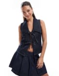 [ASOS DESIGN] ASOS DESIGN denim sleeveless collar tie front top in indigo-Blue L Blue
