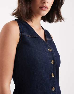 Asos Design Denim Sleeveless Fit And Flare Mini Dress In Blue