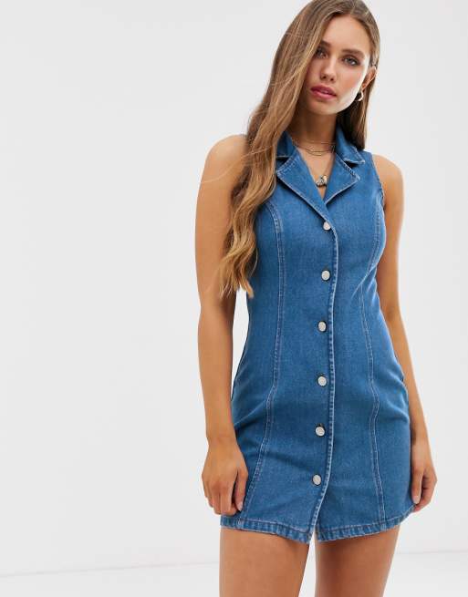 ASOS DESIGN denim sleeveless fitted mini stretch  shirt   ASOS DESIGN denim sleeveless fitted mini stretch  shirt