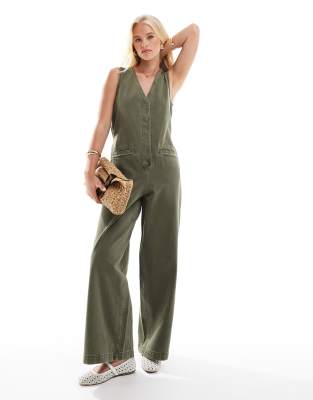 ASOS DESIGN DENIM SLEEVELESS LOOSE JUMPSUIT 