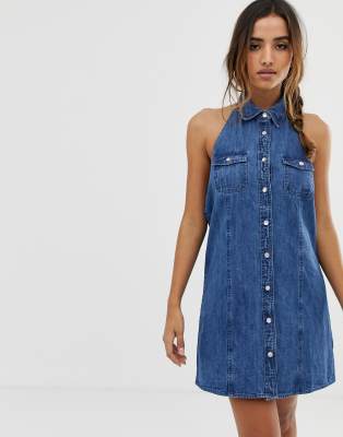 sleeveless denim shirt dress