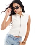 [ASOS DESIGN] ASOS DESIGN denim sleeveless zip up top in ecru-White XS White
