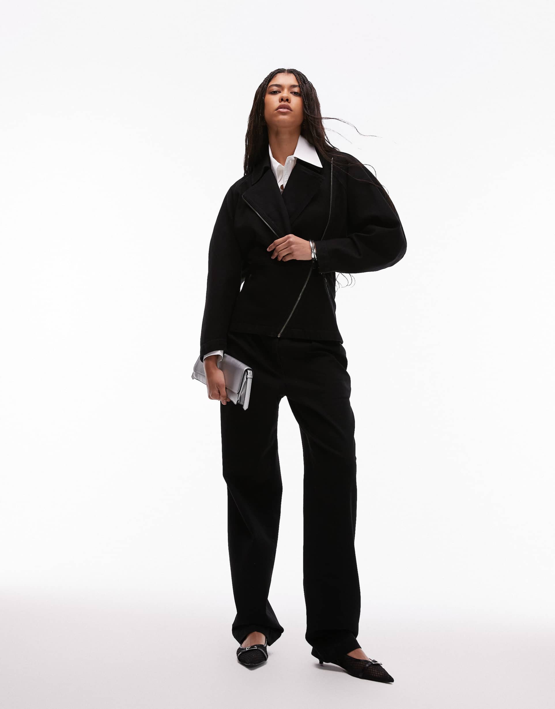 asos design denim slim leg pants with hardware in black