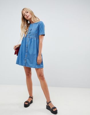 smocked denim dress