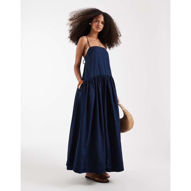 asos denim smock dress ASOS Design - Denim Smock Midaxi Dress - Women - Cotton - 4 US