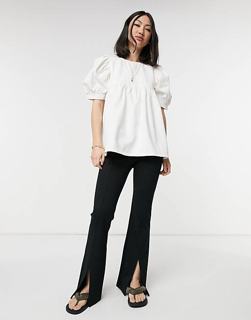 Women Shirts & Blouses/denim smock top in white 