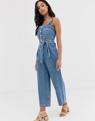 square neck denim jumpsuit