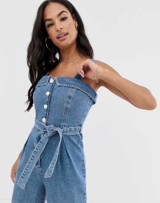 square neck denim jumpsuit