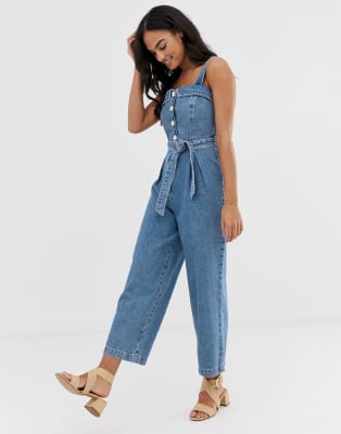 square neck denim jumpsuit