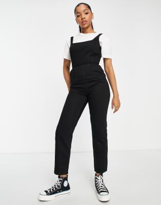 ASOS DESIGN denim square neck fitted jumpsuit in washed black | ASOS