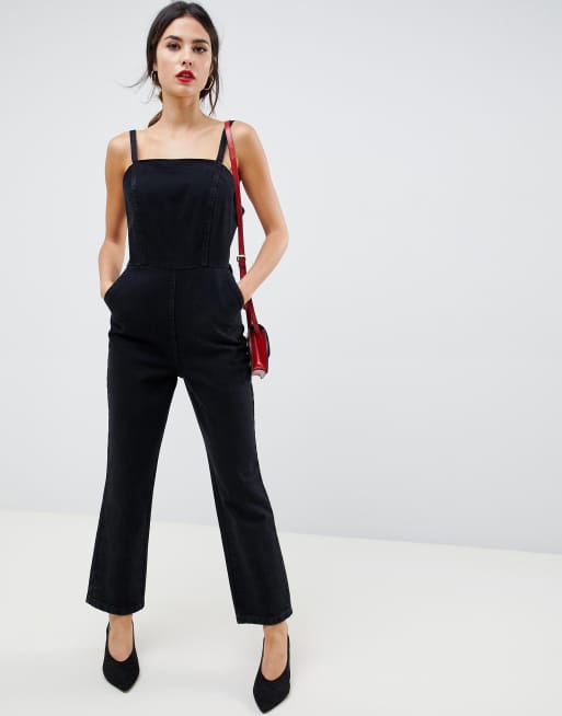ASOS DESIGN denim strappy jumpsuit in washed black ASOS