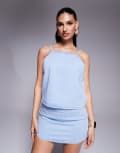 [ASOS DESIGN] ASOS DESIGN denim strappy top in bleach wash (part of a set)-Blue 16 Bleach Wash