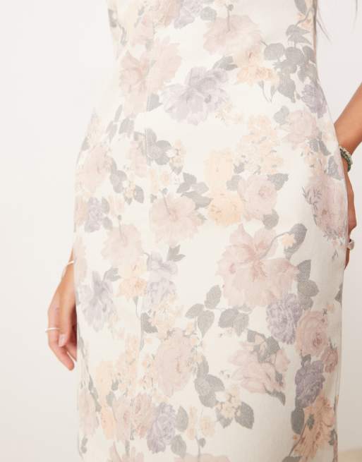 ASOS DESIGN denim stretch mini dress with seam detail in floral print, 3 of 4