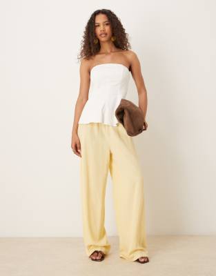 Asos Design Denim Structured Peplum Bandeau Top In White