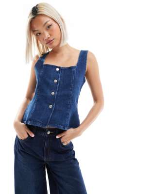 denim structured top in indigo-Blue