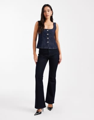 Asos Design Denim Structured Top In Blue