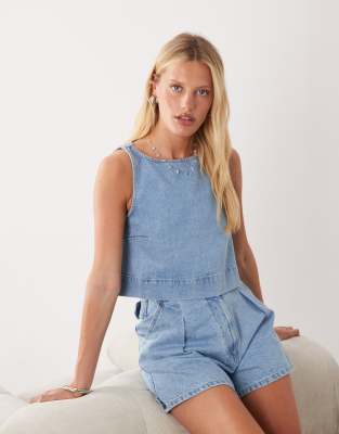 ASOS DESIGN denim swing top co-ord in light wash