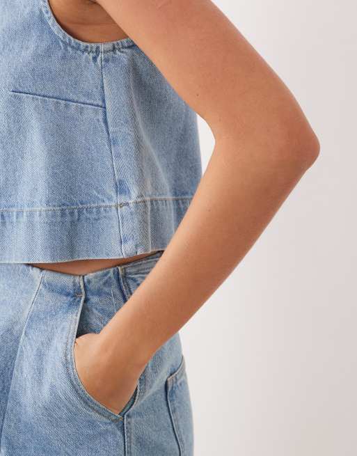 ASOS DESIGN denim swing top co-ord in light wash, 4 of 4