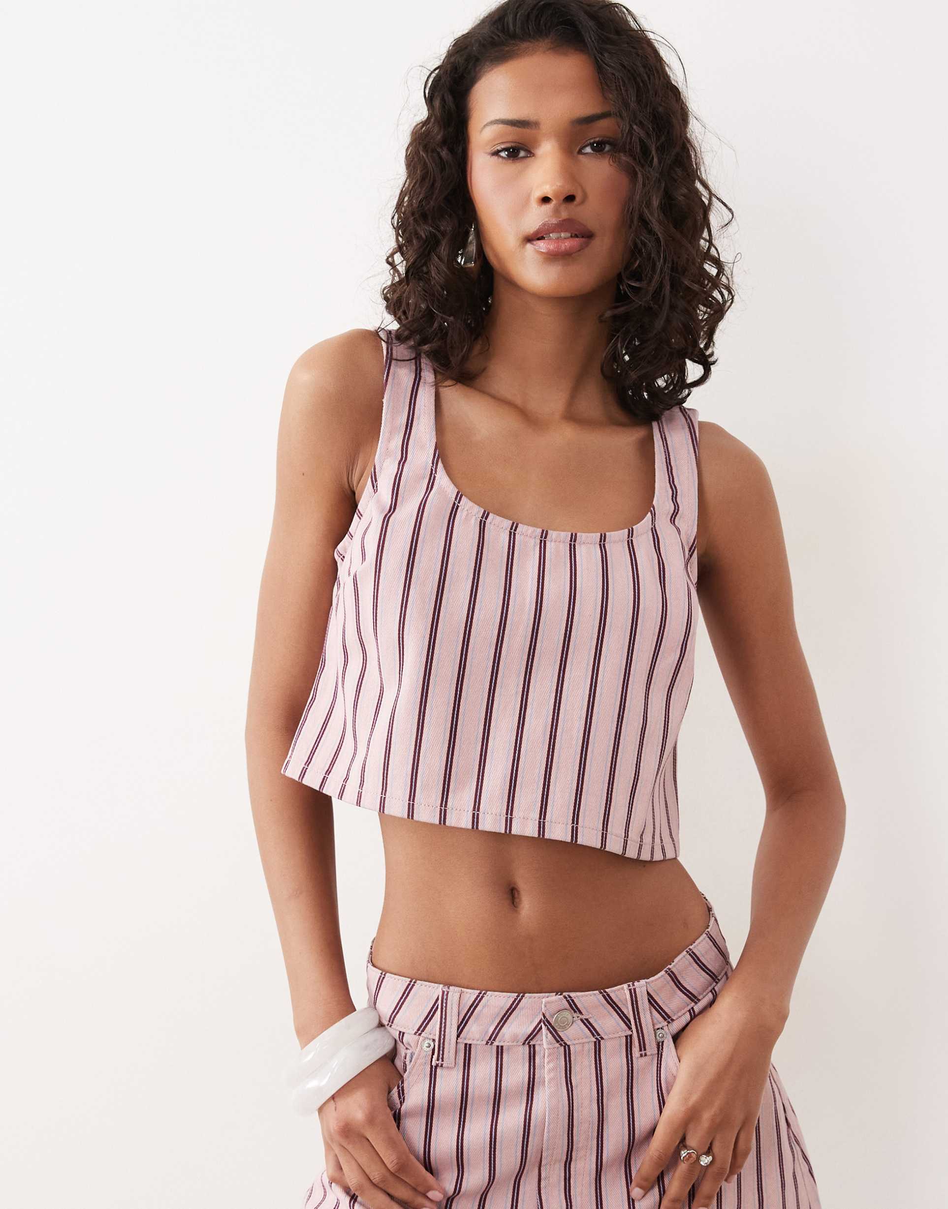 asos design denim swing top in striped print - part of a set