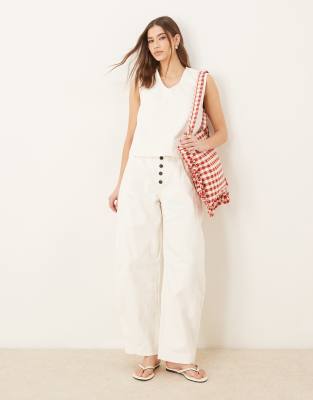 Asos Design Denim Swing Top With Contrast Stitching In White