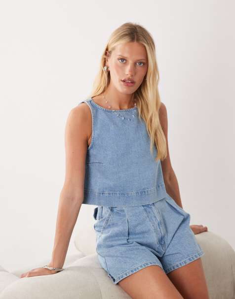 ASOS DESIGN - Denim-swingtop i lys vask - Del af sæt - view 1