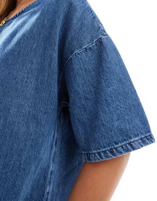 ASOS DESIGN denim t-shirt dress in clean midwash, 4 of 4
