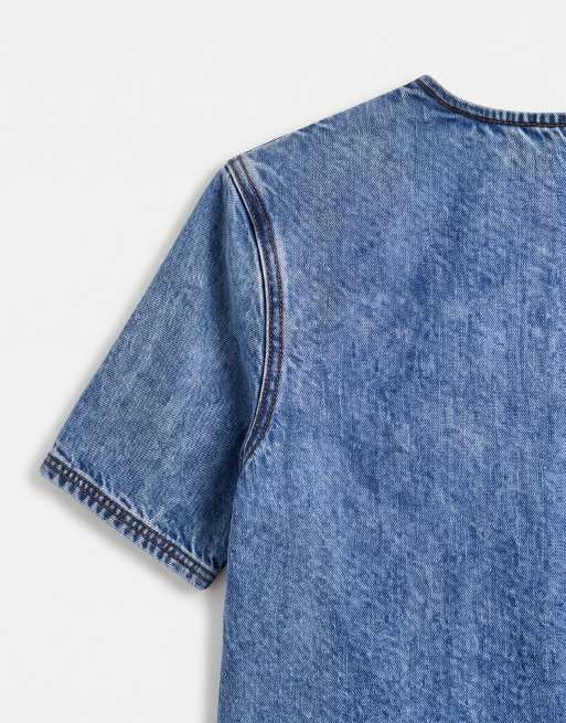 ASOS DESIGN denim t-shirt i set med axelvaddar i mellanblå denim, 8 av 8