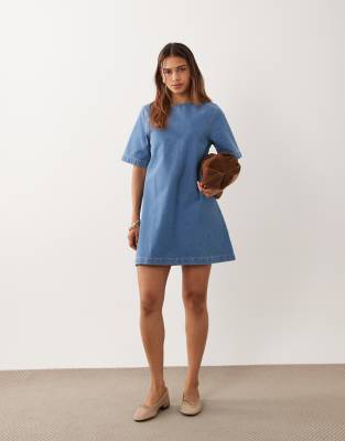 Asos Design Denim T-shirt Mini Dress In Blue