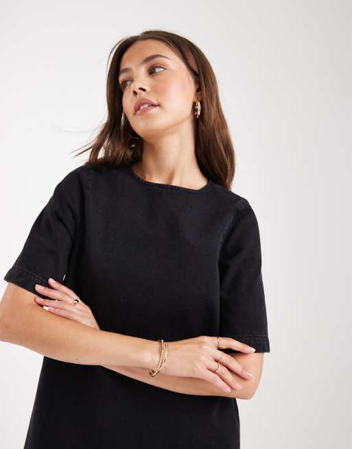 ASOS DESIGN - Denim T-shirt mini jurk in zwart met wassing, 2 van 4
