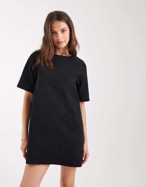 ASOS DESIGN - Denim T-shirt mini jurk in zwart met wassing, 3 van 4