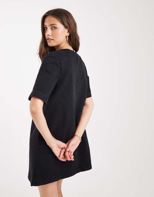 ASOS DESIGN - Denim T-shirt mini jurk in zwart met wassing, 4 van 4