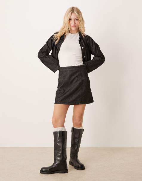 ASOS DESIGN denim tailored mini skirt with seam details in black - view 1