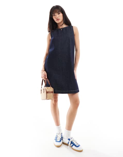 ASOS DESIGN denim tank mini dress in indigo - view 1