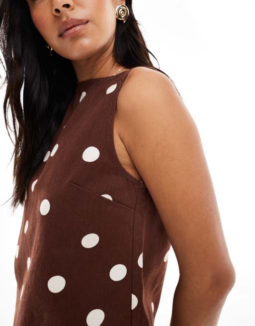 ASOS DESIGN denim tank top in brown polka dot