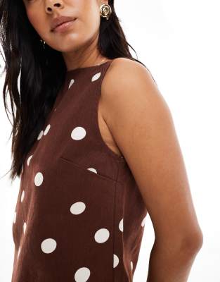 ASOS DESIGN denim tank top in brown polka dot