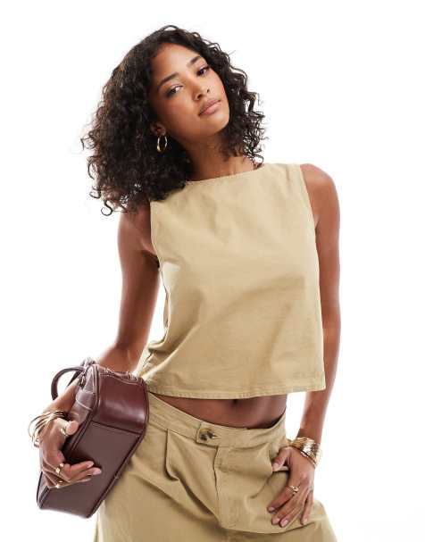 ASOS DESIGN denim tank top in stone - view 1