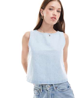 denim tank top in super bleach-Blue