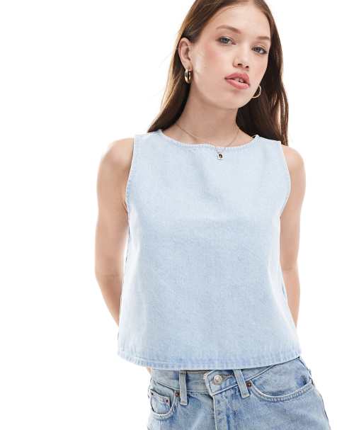 ASOS DESIGN denim tank top in super bleach - view 1