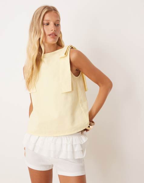 ASOS DESIGN denim tank top with bow shoulders - view 1