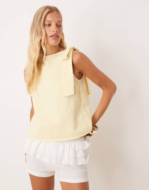 ASOS DESIGN denim tank top with bow shoulders