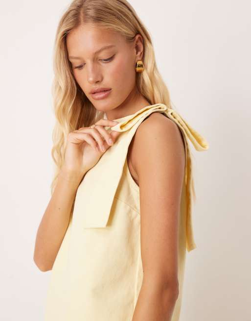 ASOS DESIGN denim tank top with bow shoulders