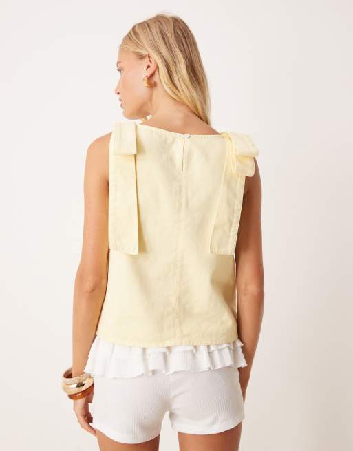 ASOS DESIGN denim tank top with bow shoulders
