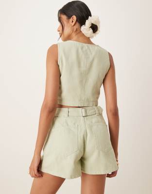 Asos Design Denim Tank Top With Button Front In Green