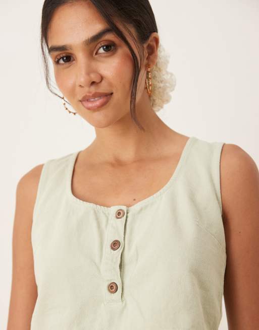 ASOS DESIGN denim tank top with button front in pistachio - part of a set
