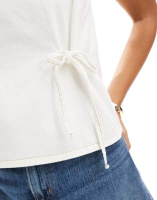 ASOS DESIGN denim tank top with cinch waist ties in ecru