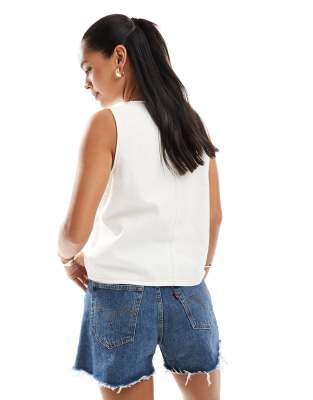 ASOS DESIGN denim tank top with cinch waist ties in ecru