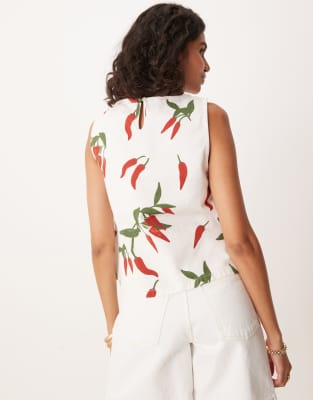 Asos Design Denim Tank Top With Slash Neck In Multi