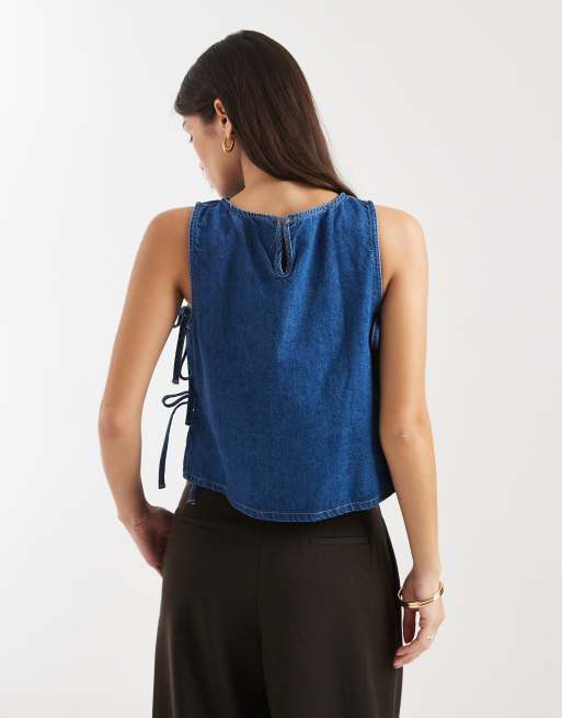 ASOS DESIGN - Denim tanktop met gestrikte zijkanten, 4 van 4