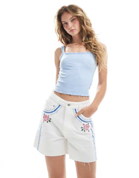 ASOS DESIGN denim tapestry short in white - view 1